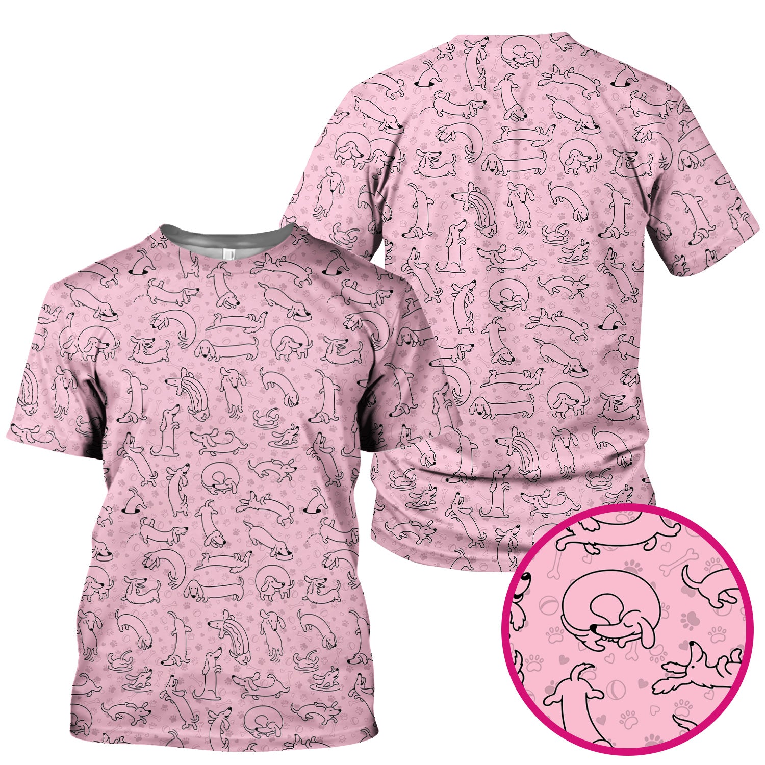 Playful Dachshund Dog Line Art Print Scrub Top, Comfortable Scrubs for Nurses