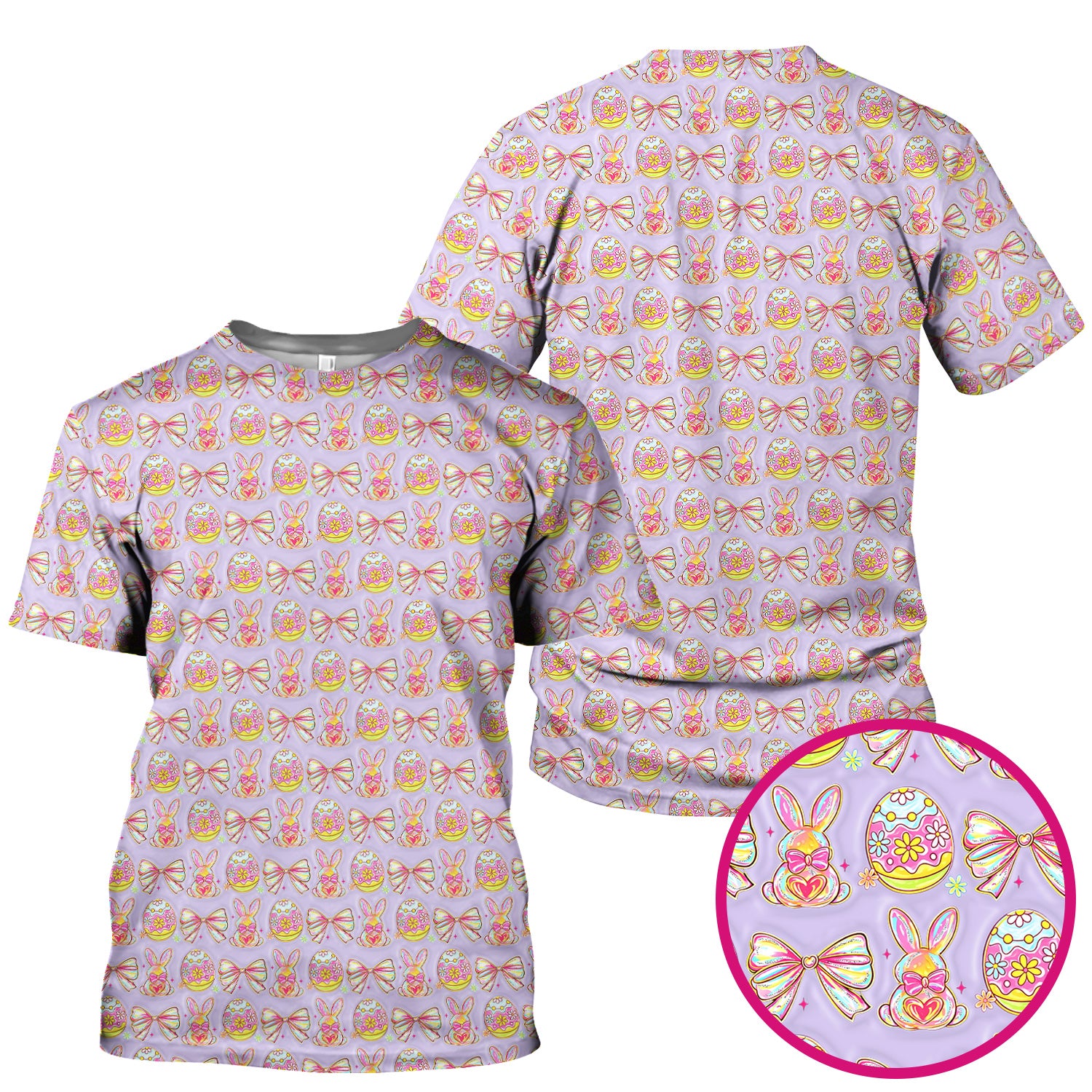 Easter Bunny Pastel Egg Bow Pattern Scrub Top, Breathable Fabrics Nursing Uniform