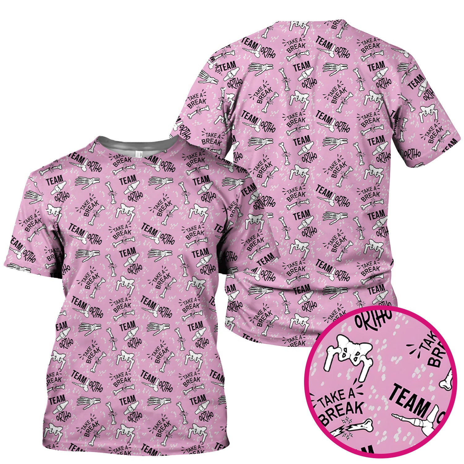 Team Ortho Bone Joint Print Scrub Top, Breathable Fabrics Nursing Uniform