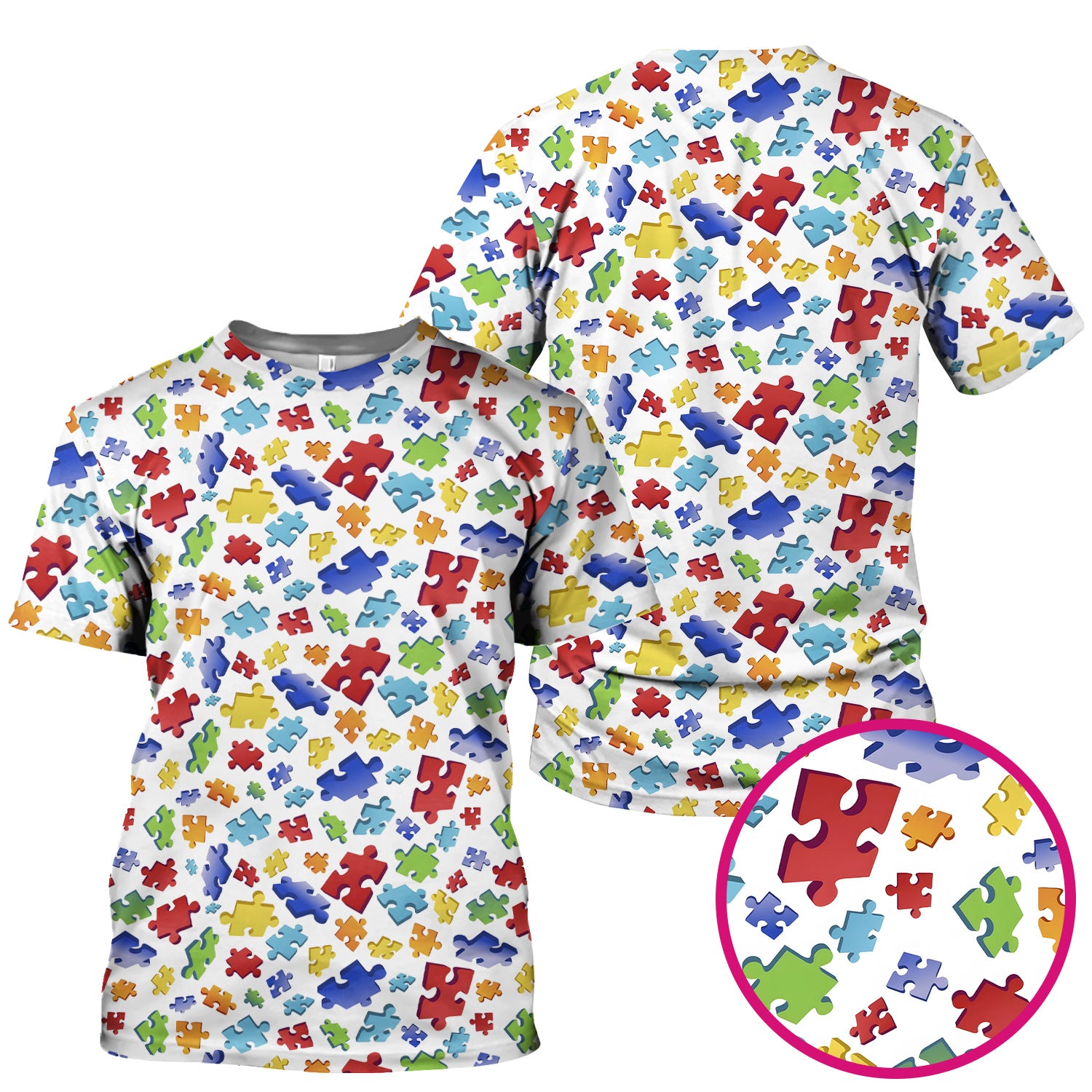 Colorful Scattered Puzzle Piece Pattern Scrub Top, Breathable Scrubs for Nurses, Autism
