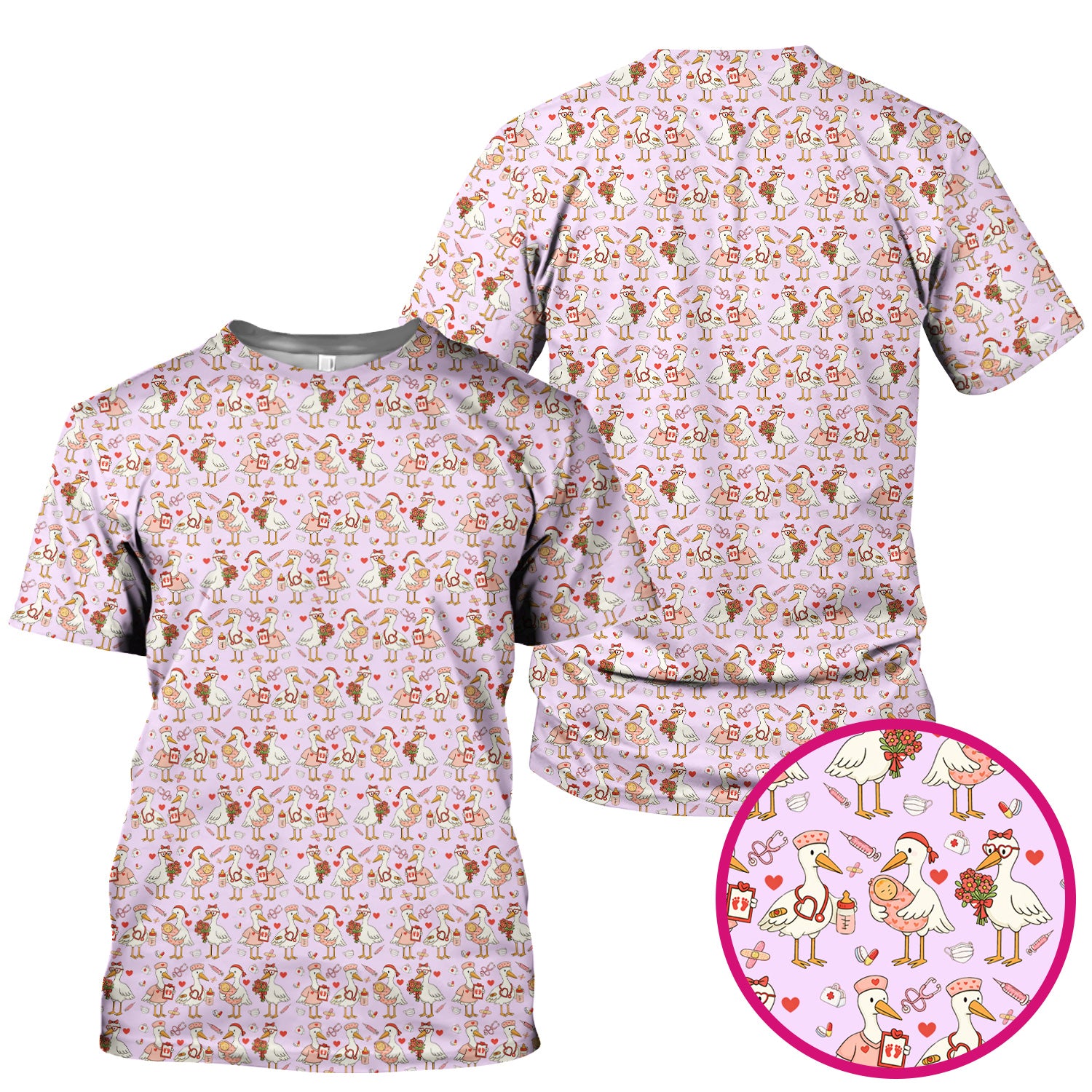Cute Goose Nurse Valentine Pattern Scrub Top, Breathable Fabrics Nursing Uniform