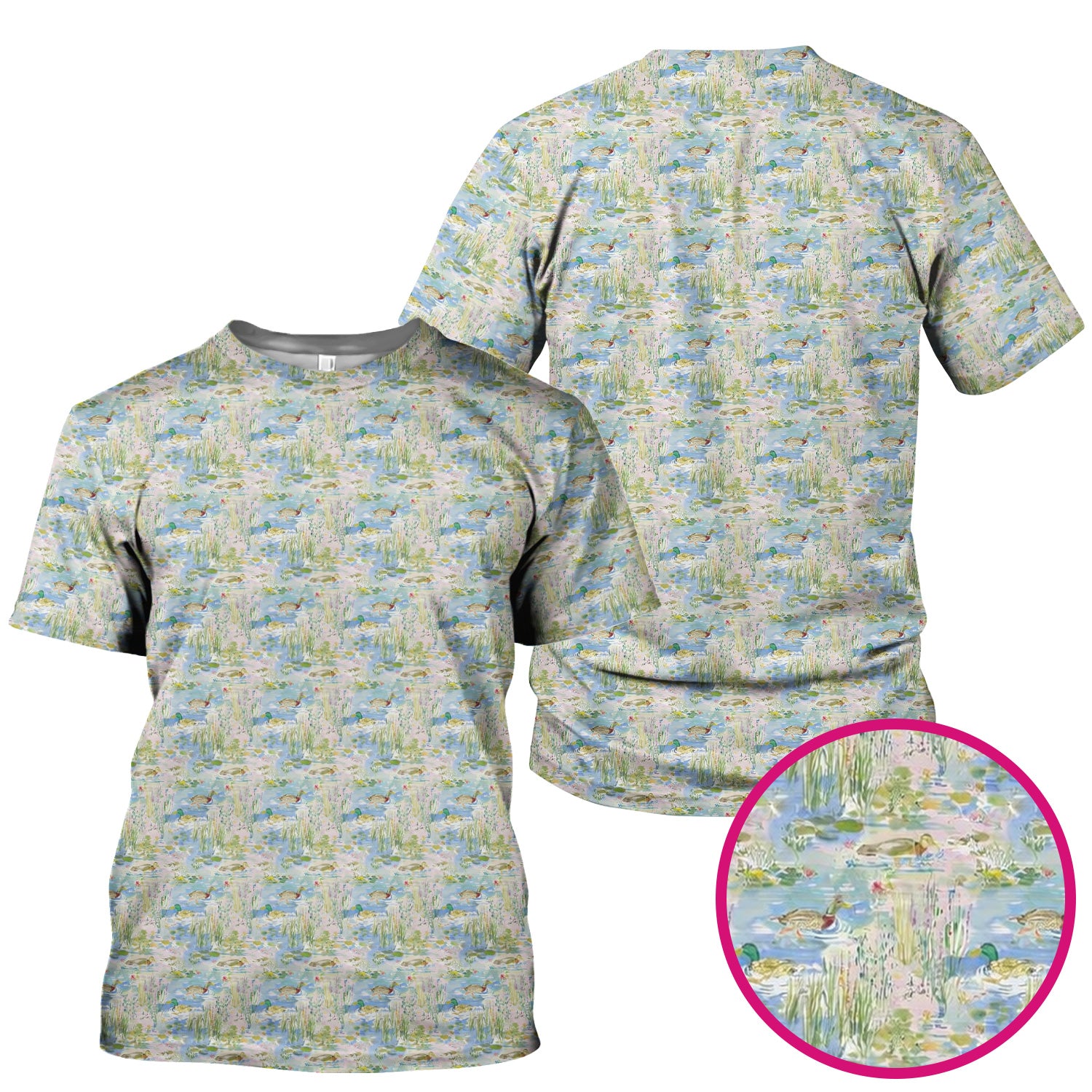 Ducks in Pond Water Pattern Scrub Top, Breathable Fabrics Nursing Uniform