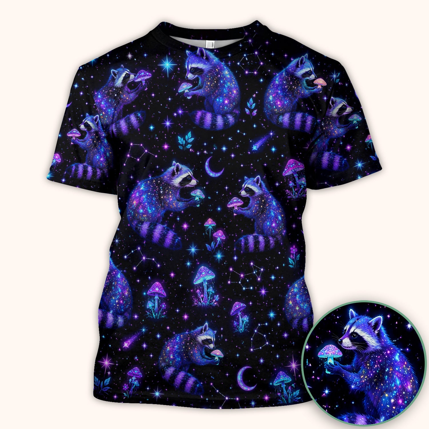 Galaxy Raccoon With Mushroom Night Scrub Top, Comfortable Scrubs for Nurses