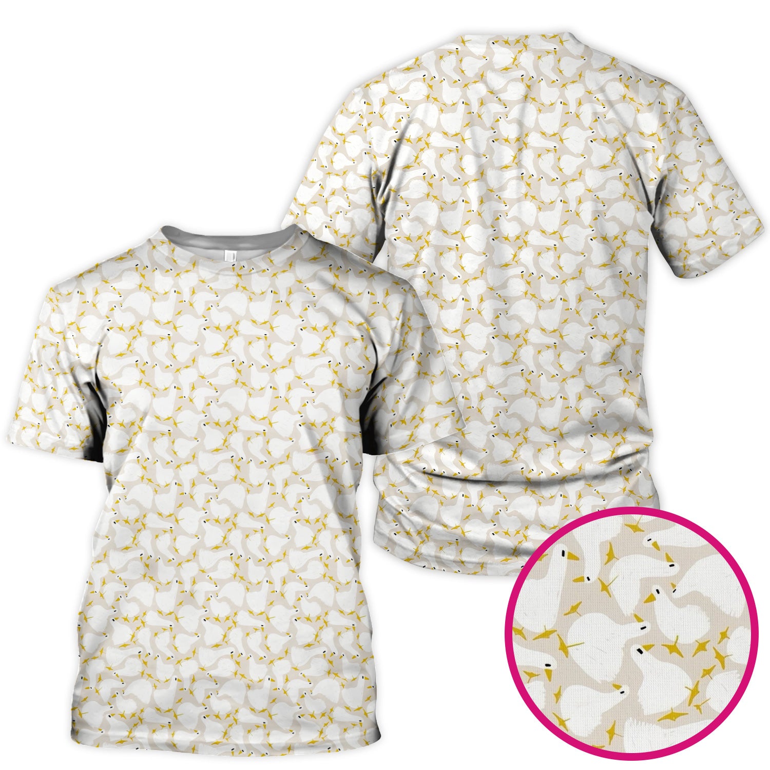 Cute White Goose Yellow Star Pattern Scrub Top, Breathable Fabrics Nursing Uniform