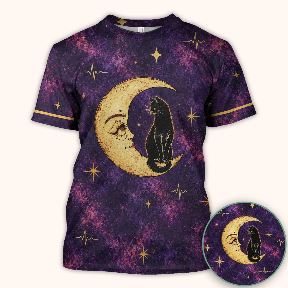 Celestial Nurse Black Cat Crescent Moon Scrub Top, Comfortable Scrubs for Nurses