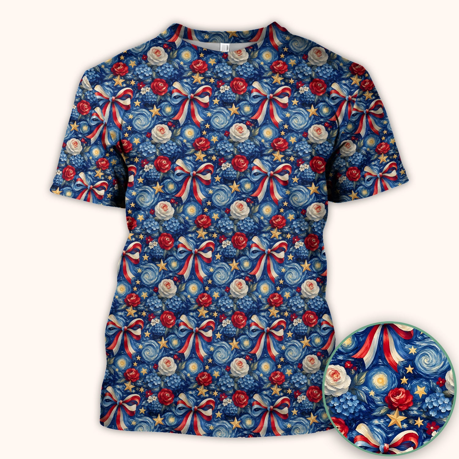 Patriotic Starry Bow Nurse for RN, CNA, Healthcare Workers Scrub Top, Comfortable Scrubs for Nurses