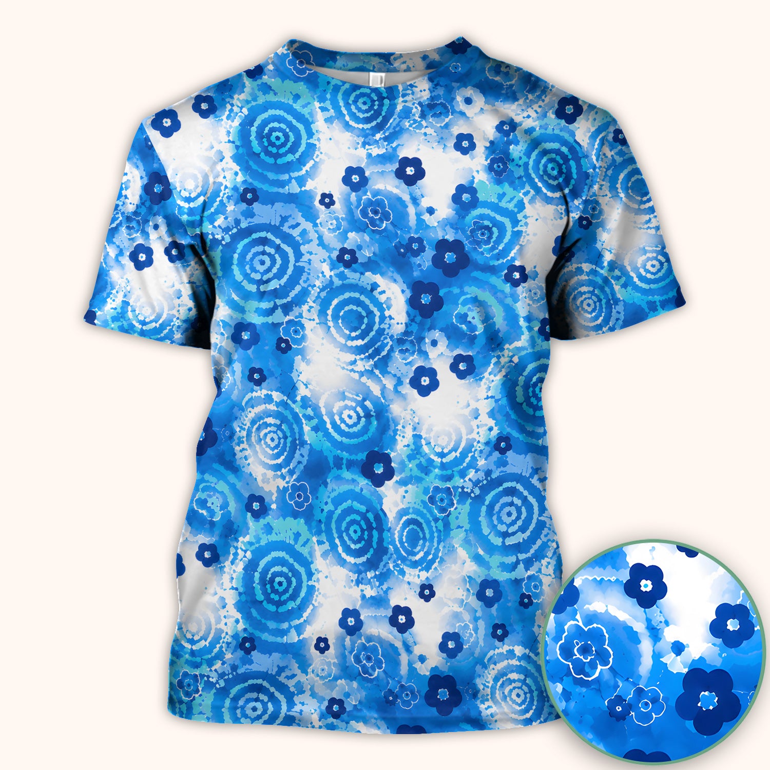 Blue Floral Spiral Nurse Pattern Scrub Top, Breathable Fabrics Nursing Uniform Scrub Top, Comfortable Scrubs for Nurses