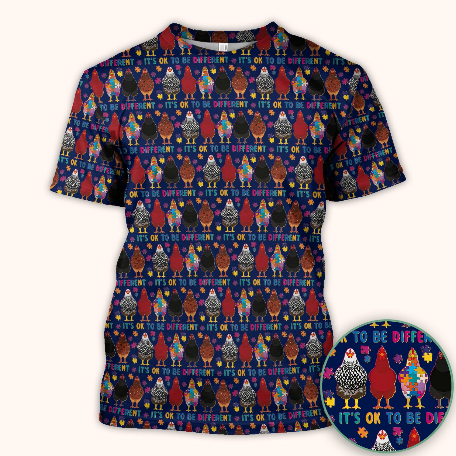 Autism Chicken It’s OK to Be Different Print Scrub Top, Comfortable Scrubs for Nurses