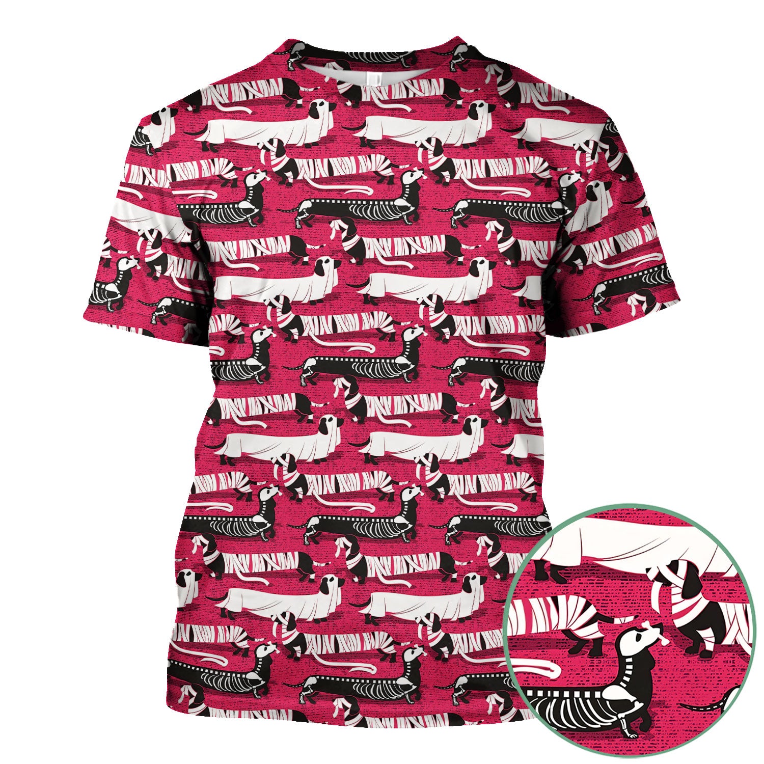 Dachshund Halloween Scrub Shirt - Multi Color Dog Print Scrub Top - Funny Skeleton Nurse Scrubs Gift for Women Men, CNA, RN
