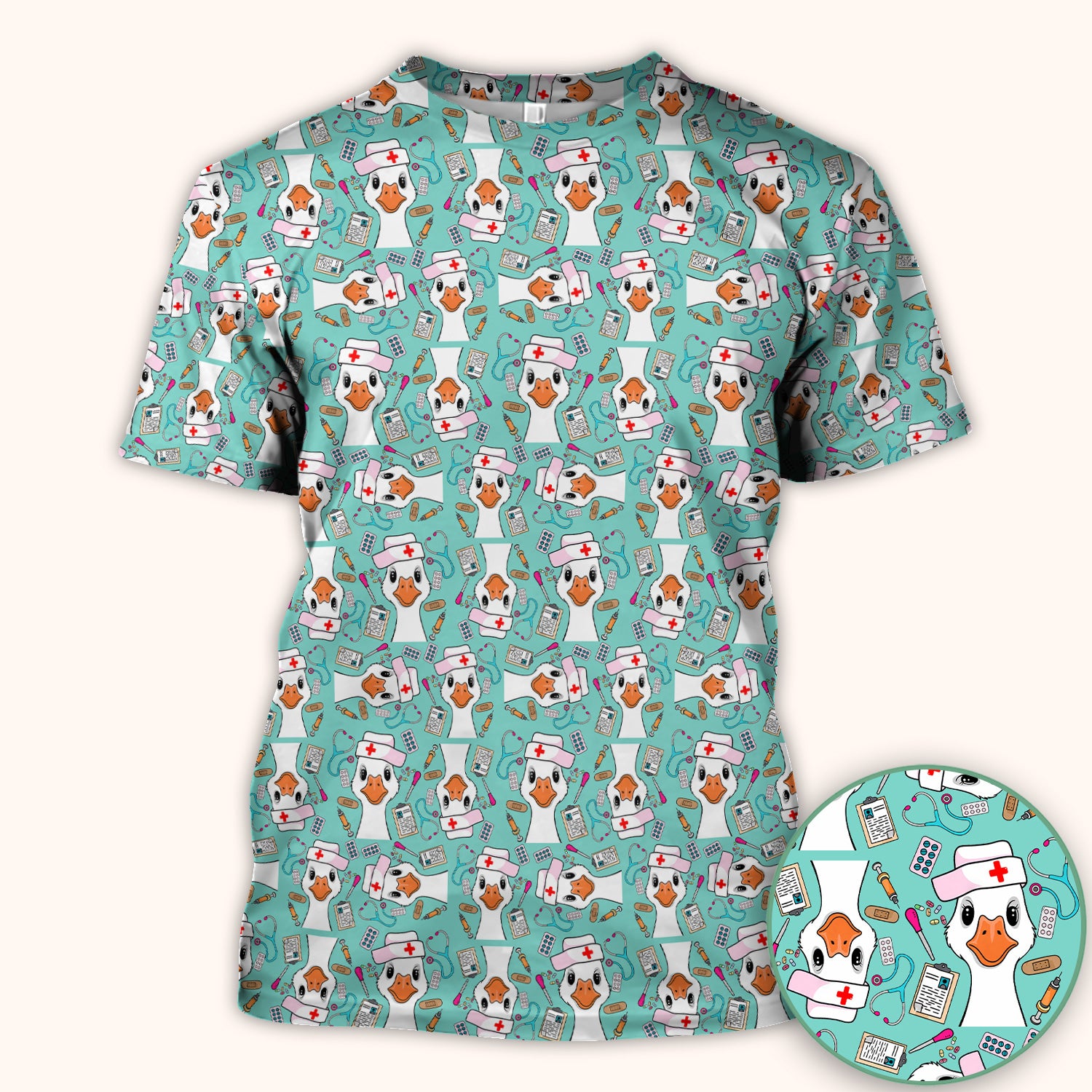 Duck Wearing Hat With Medical Tools Scrub Top, Breathable Fabrics Nursing Uniform