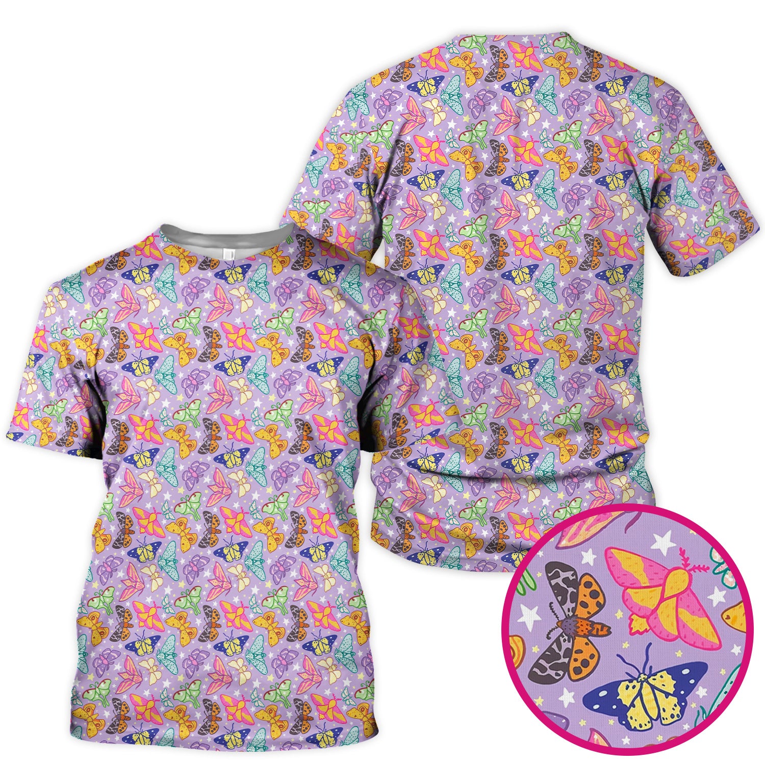 Colorful Butterfly Moth Garden Pattern Scrub Top, Comfortable Scrubs for Nurses
