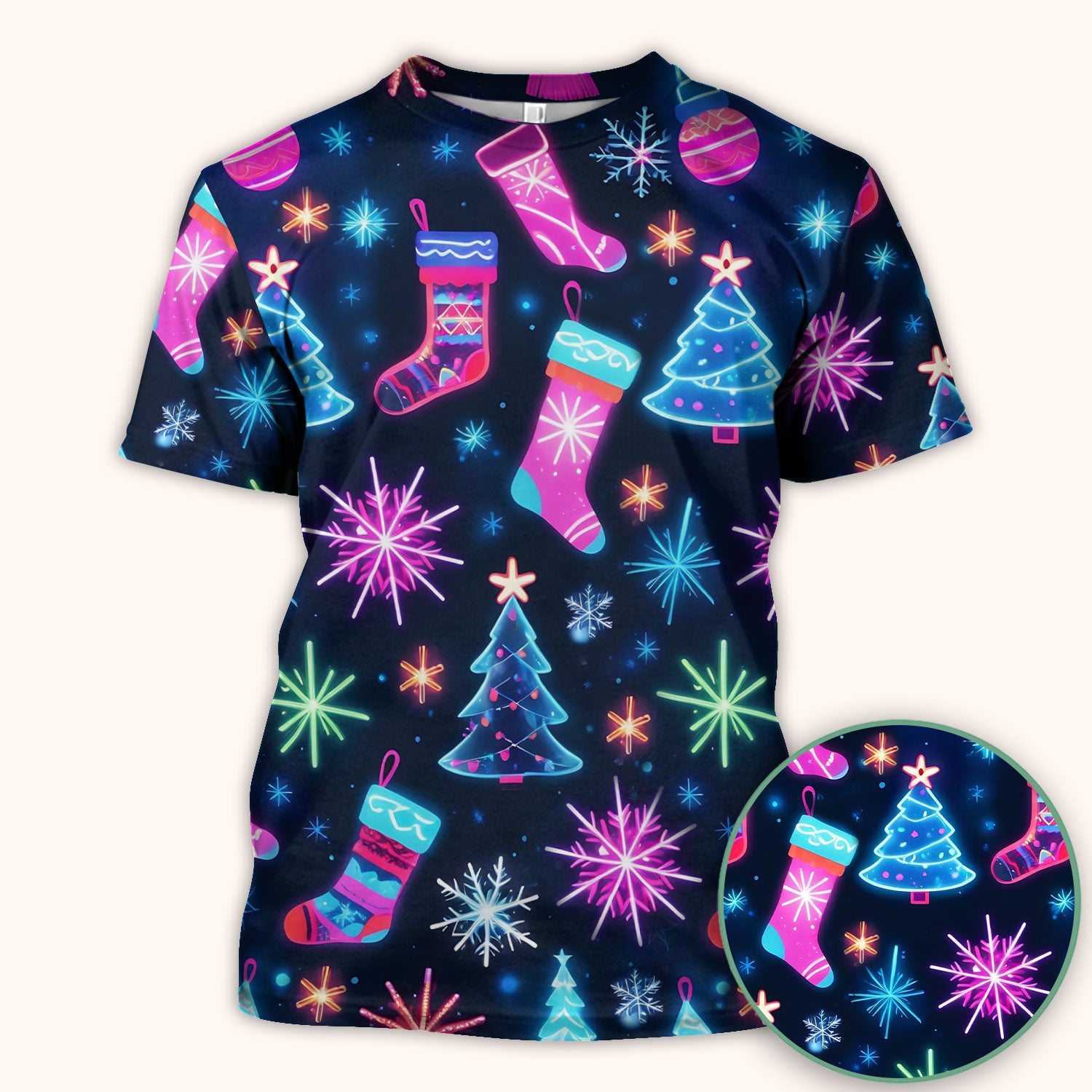 Xmas Neon Pattern Scrub Top, Christmas Scrub Shirt, Breathable Fabrics Nursing Uniform