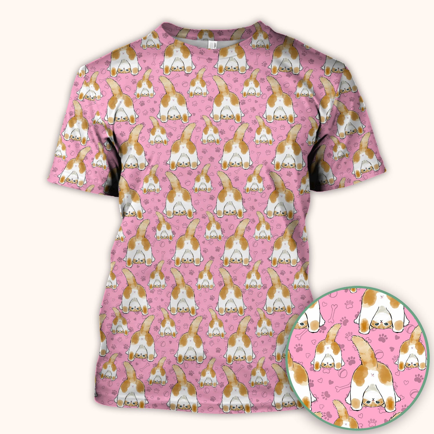 Cute Cat Butt Nurse Scrub Top, Cat Pattern Medical Shirt For Pet Lover, Breathable Fabrics Nursing Uniform