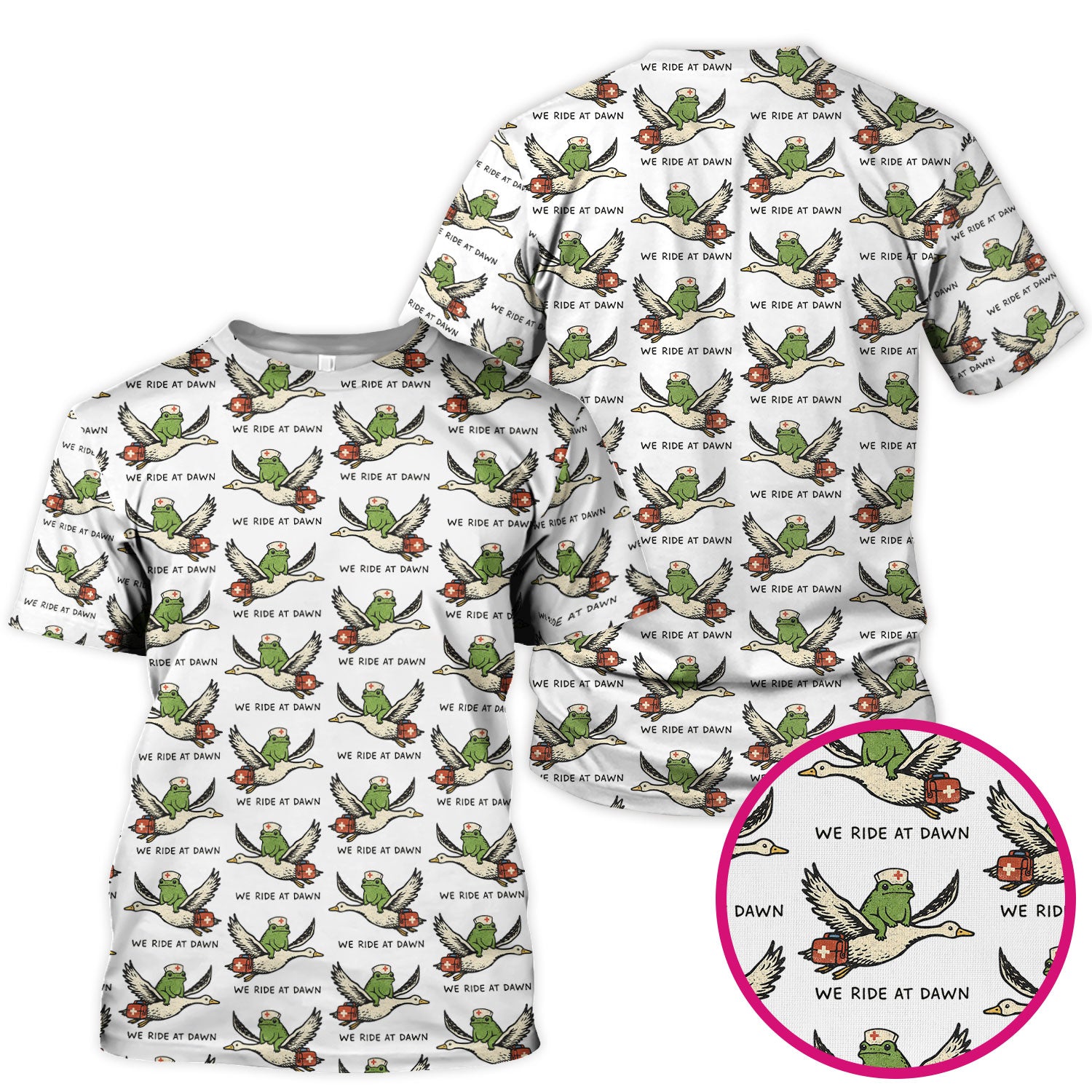 Funny Frog Riding Goose Nurse Pattern Scrub Top, Comfortable Scrubs for Nurses