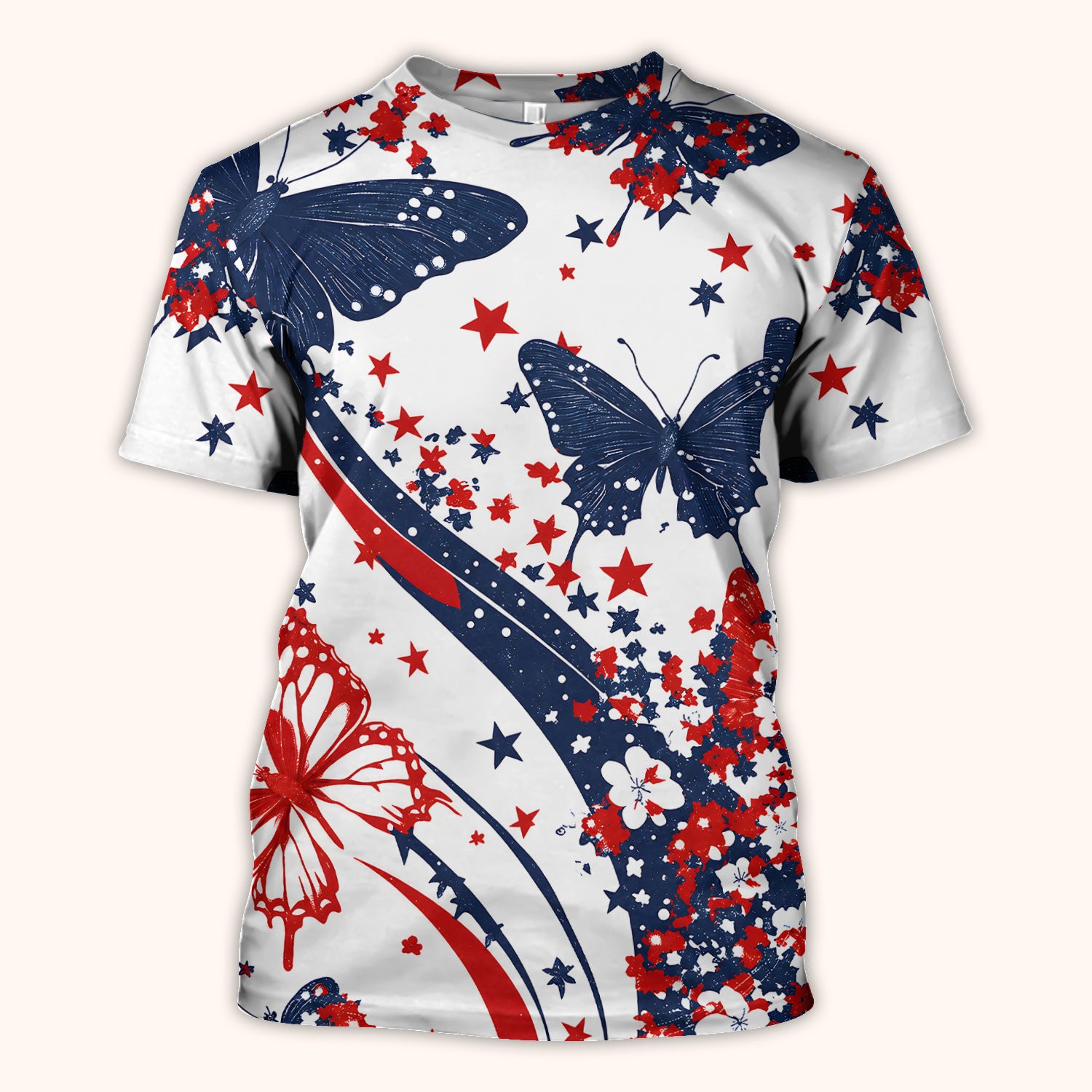 Patriotic Butterfly with Red White Blue Stars Scrub Top, Comfortable Scrubs for Nurses