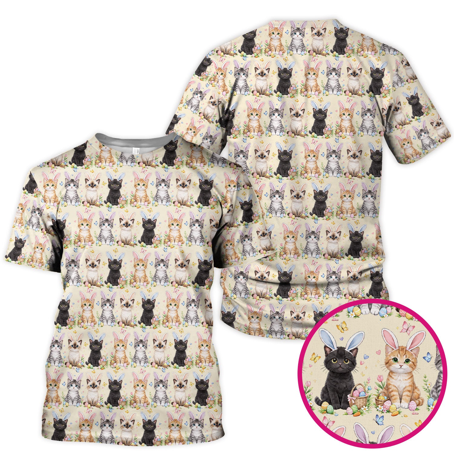 Easter Kitten Bunny Ears Pattern Scrub Top, Comfortable Scrubs for Nurses