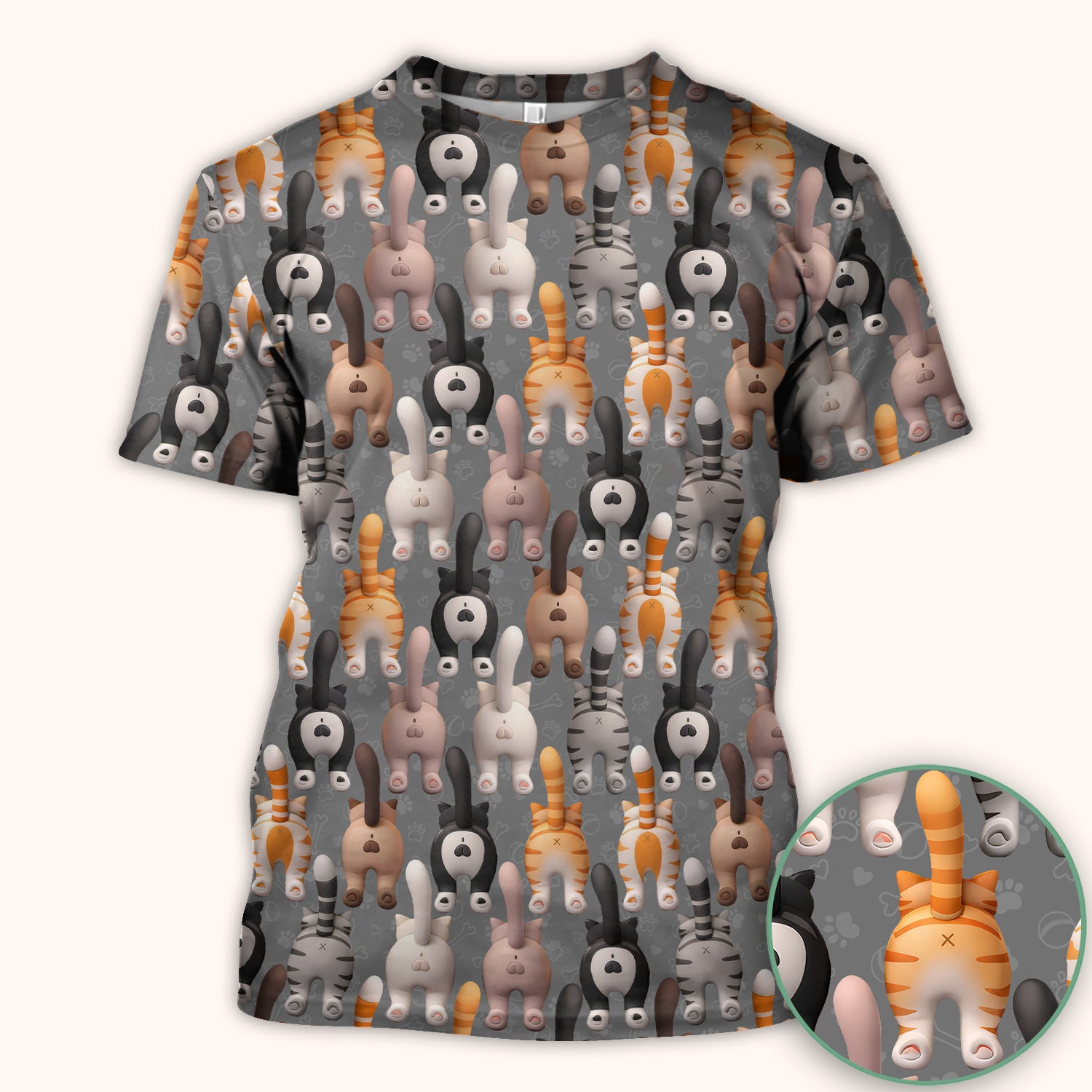 Funny Cat Butt Paw Print Pattern Scrub Top, Comfortable Scrubs for Nurses