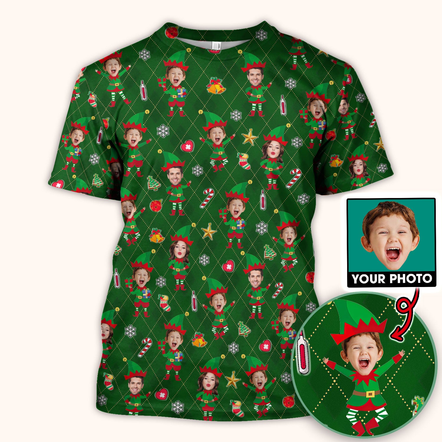 Personalized Face Nurse Shirt, Custom Photo Christmas Scrub Top, Funny Holiday Medical Uniform For Nursing