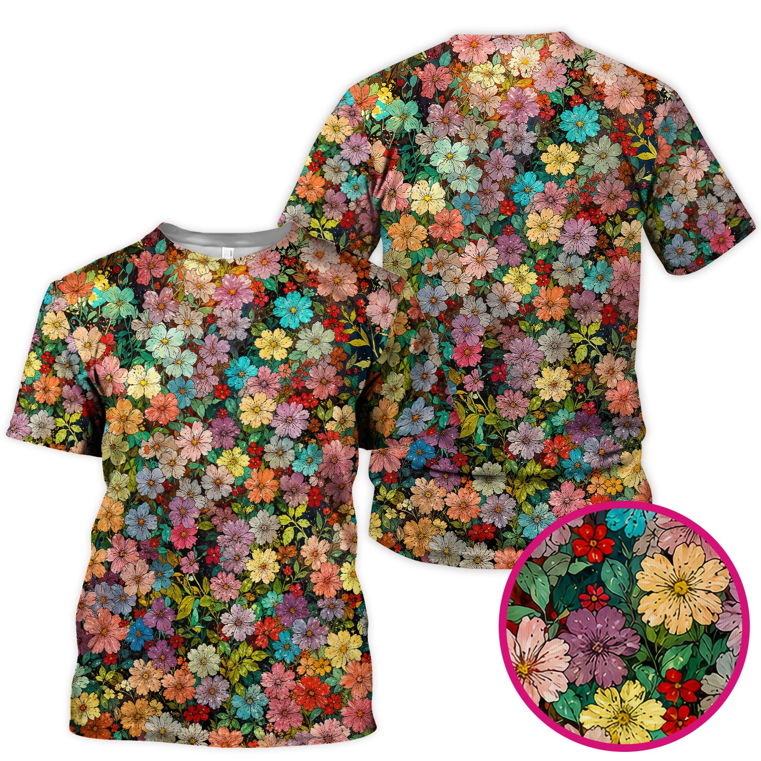 Colorful Wildflower Garden Bloom Pattern Scrub Top, Comfortable Scrubs for Nurses
