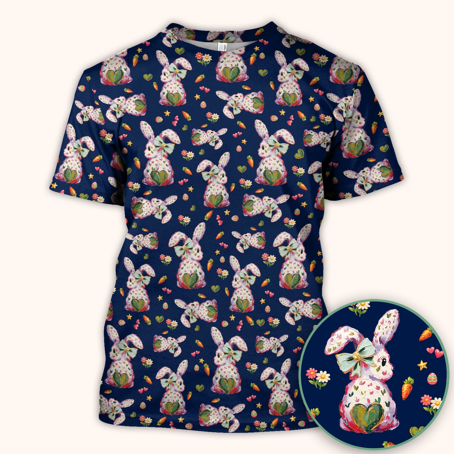 Cute Pastel Bunny Easter Pattern Scrub Top, Comfortable Scrubs for Nurses