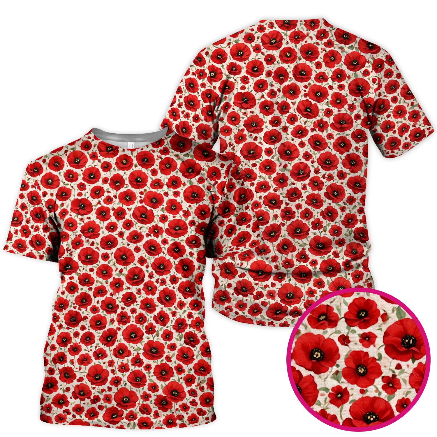 Pretty Red Poppy Flower Garden Pattern Scrub Top, Comfortable Scrubs for Nurses