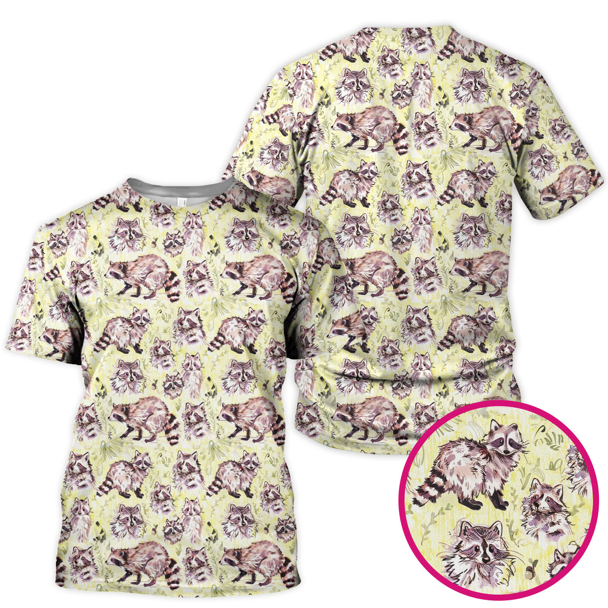 Cute Woodland Raccoon Forest Animal Pattern Scrub Top, Comfortable Scrubs for Nurses