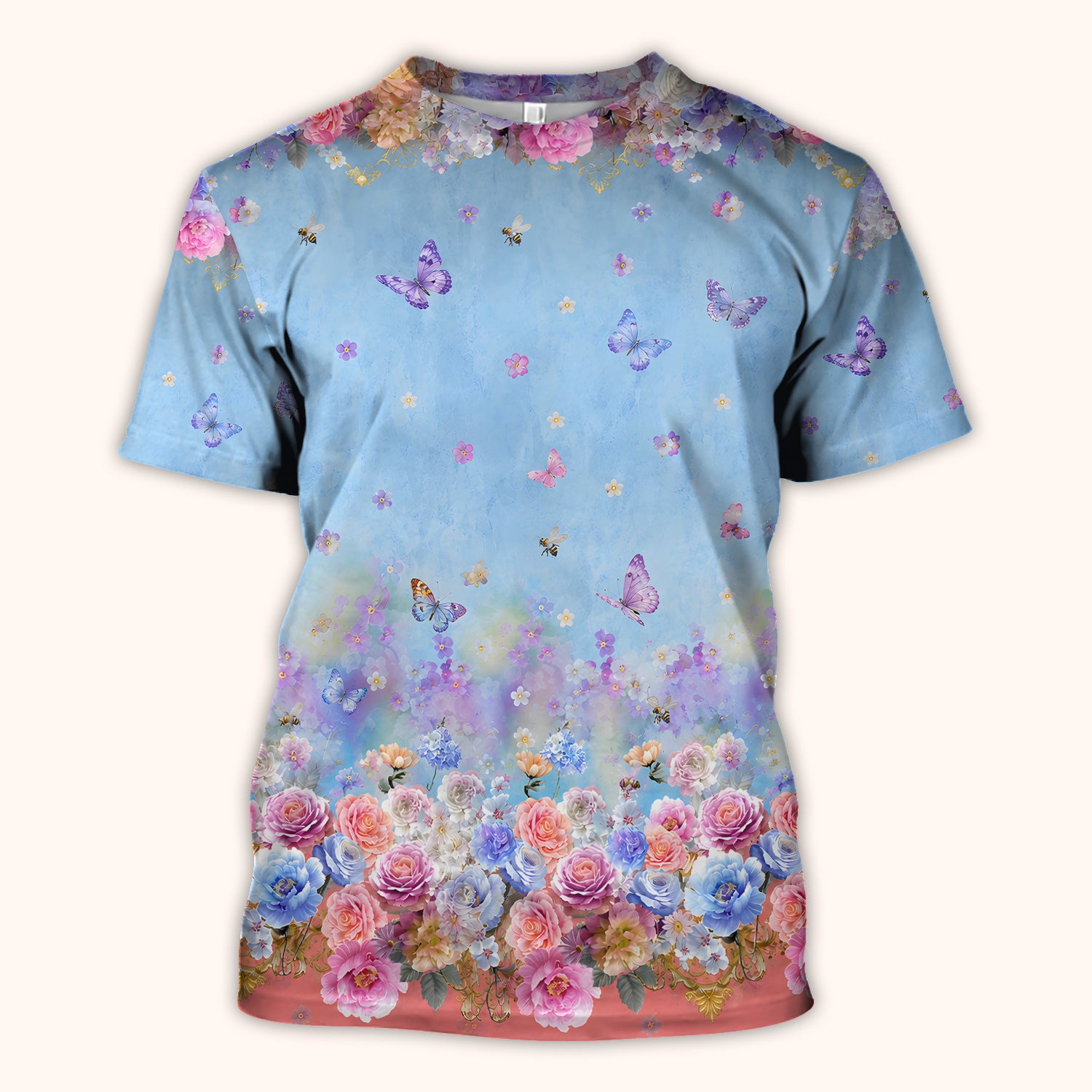 Pastel Flower Garden Print Scrub Top, Comfortable Scrubs for Nurses