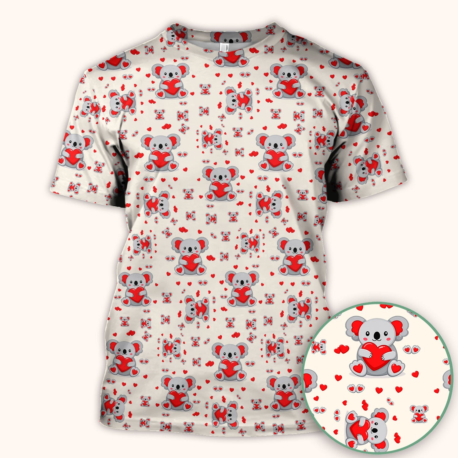 Valentine Cute Koala Heart Pattern Nurse Shirt, Comfortable Scrubs for Nurses