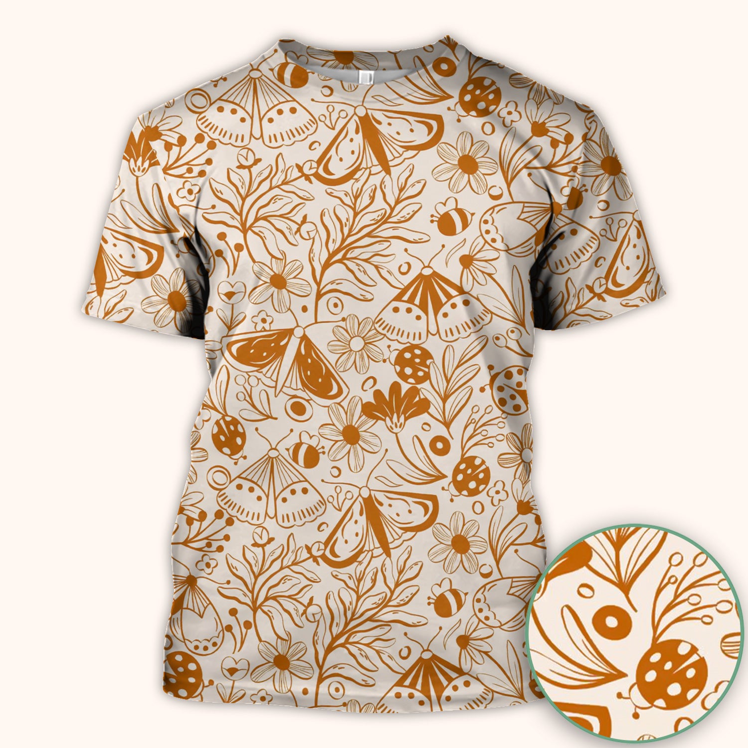 Butterfly Ladybug Floral Garden Pattern Scrub Top, Comfortable Scrubs for Nurses