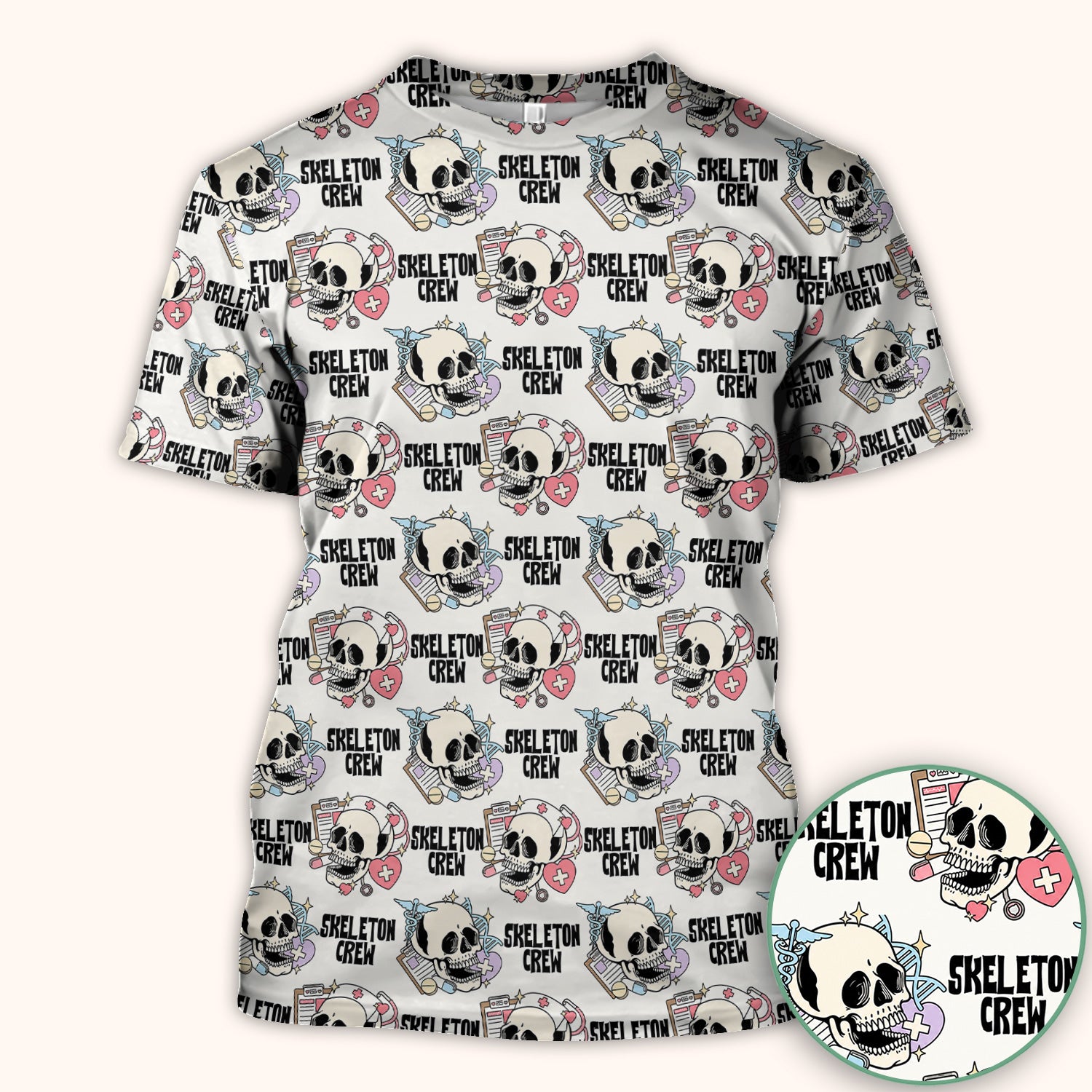 Funny Halloween Skeleton Crew Scrub Top, Comfortable Scrubs for Nurses
