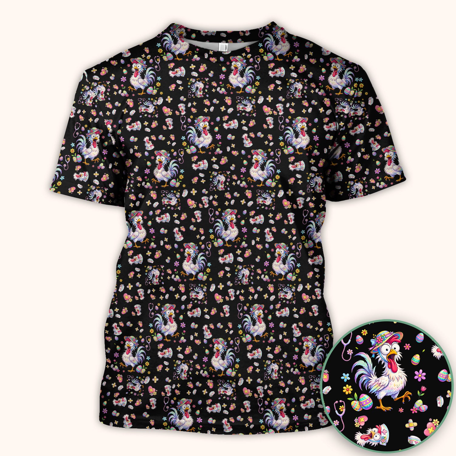 Funny Easter Nurse Chicken Pattern Scrub Top, Comfortable Scrubs for Nurses