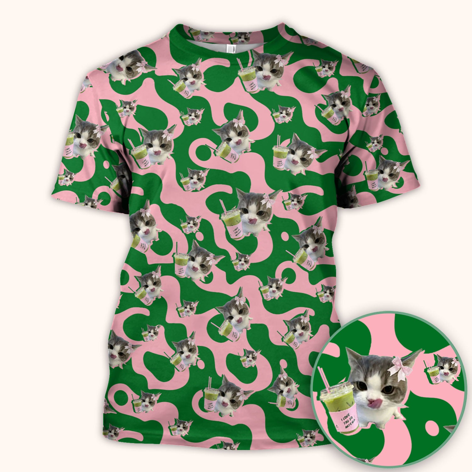 Cute Cat Matcha Nurse Scrub Top, Funny Cat I Love Matcha Medical Shirt,  Breathable Fabrics Nursing Uniform