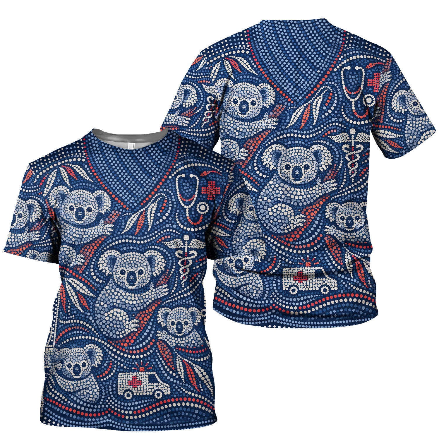Koala Dot Art Medical Pattern Scrub Top, Comfortable Scrubs for Nurses