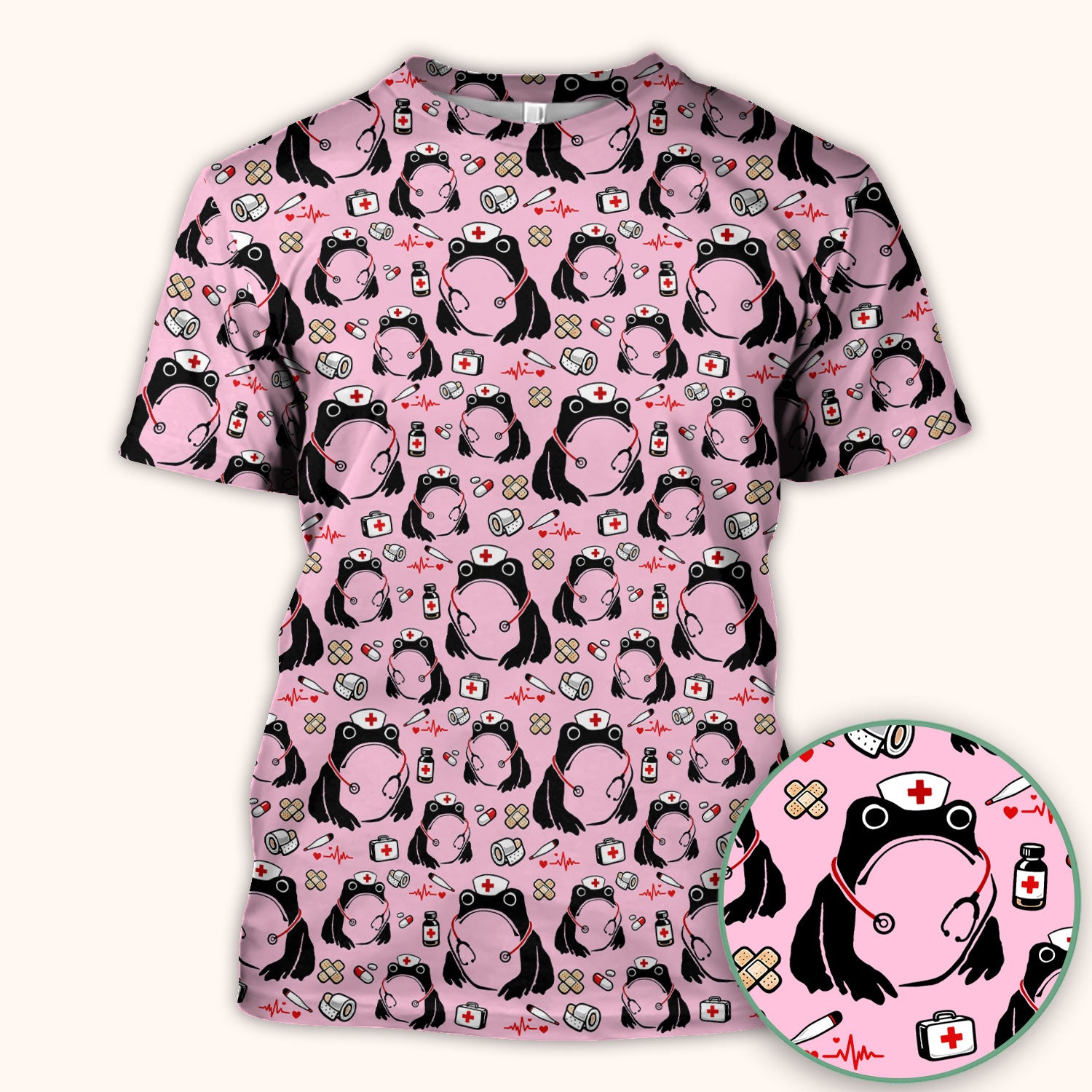 Cute Frog Nurse Medical Print Scrub Top, Comfortable Scrubs for Nurses