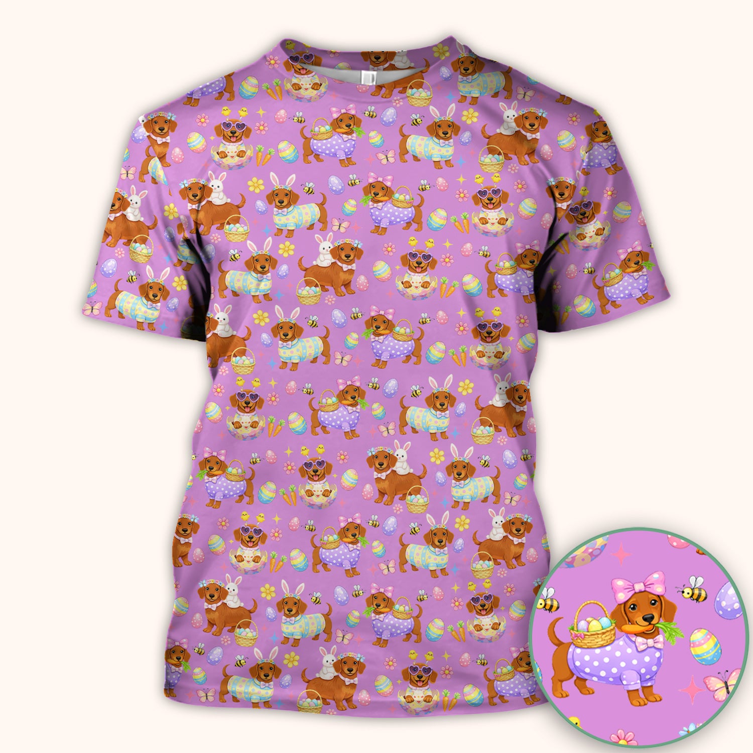 Cute Easter Dachshund Dog Pattern Scrub Top, Breathable Healthcare Uniform Top