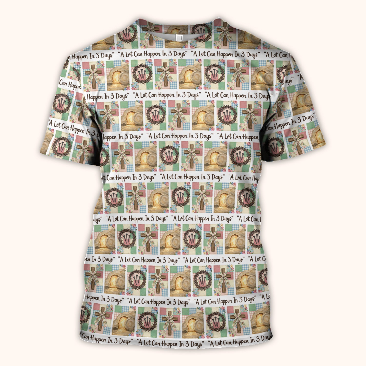 Christian Easter Cross Print Scrub Top, Breathable Fabrics Nursing Uniform