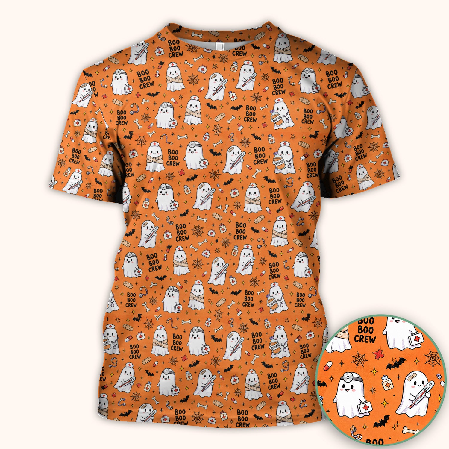 Cute Halloween Boo Boo Crew Ghost Scrub Top, Comfortable Scrubs for Nurses