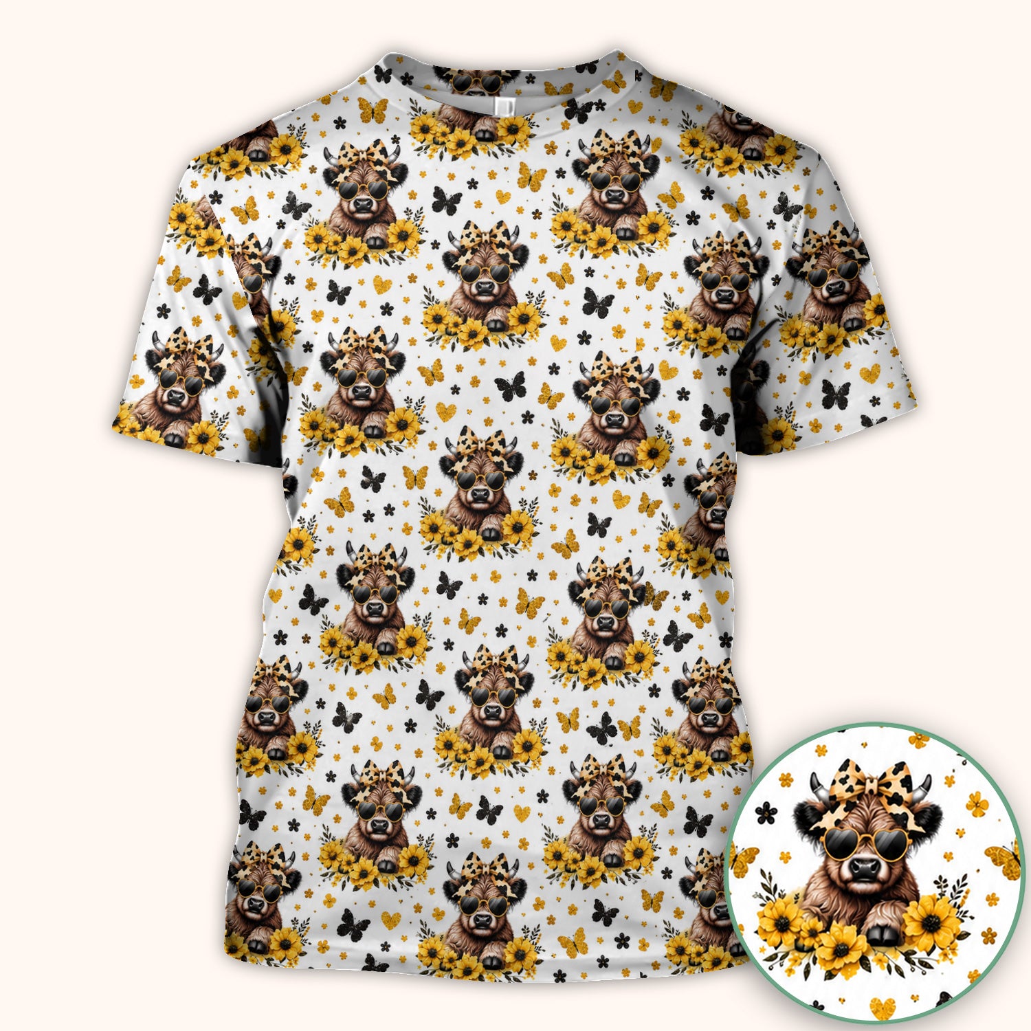 Sassy Highland Cow Sunflower Pattern Scrub Top, Comfortable Scrubs for Nurses