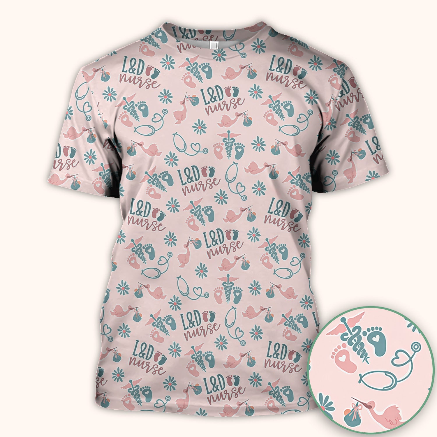 Cute Labor and Delivery Print V Neck Nursing Scrub Top Medical Uniform