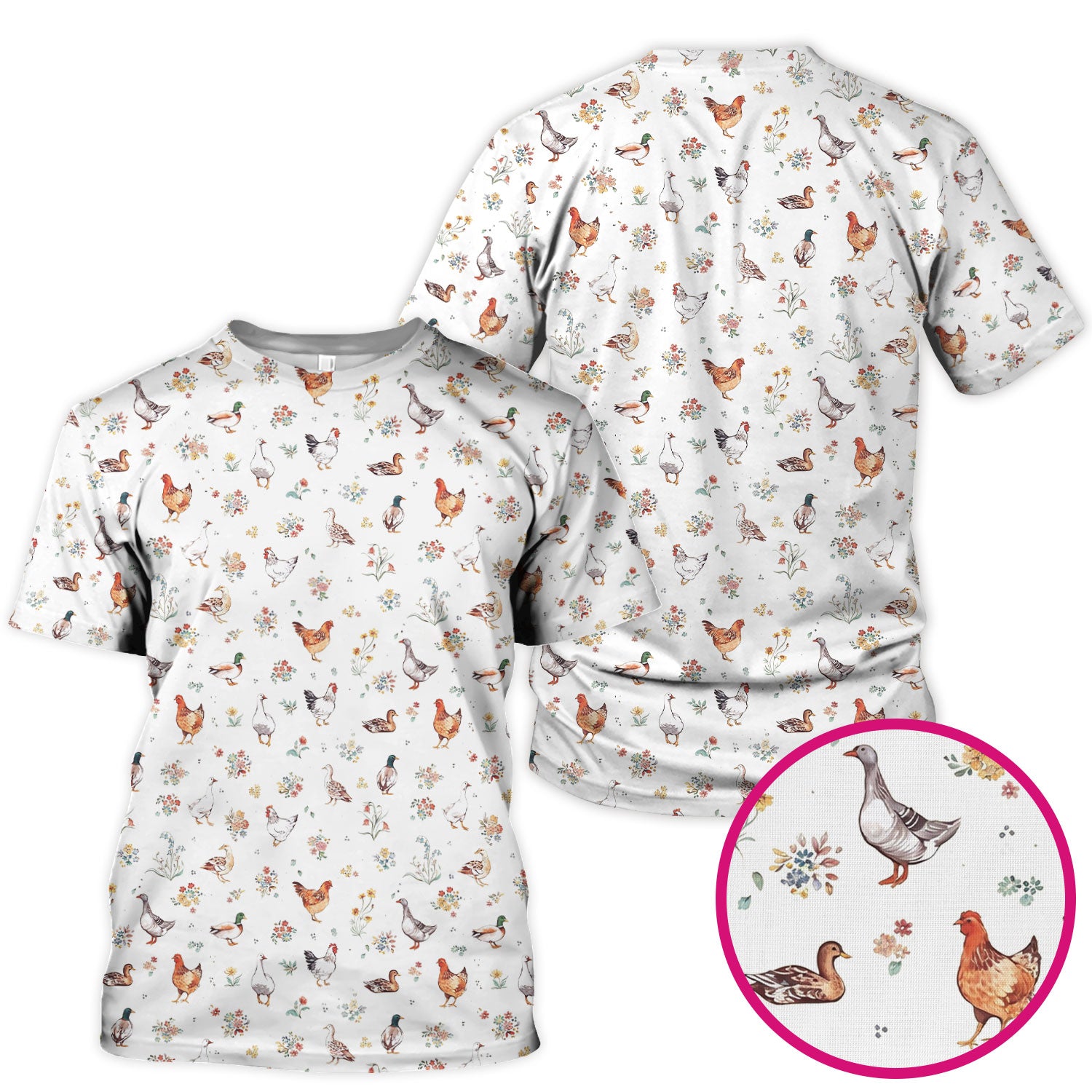 Farm Chicken Duck Floral Pattern Scrubs Top, Comfortable Scrubs for Nurses