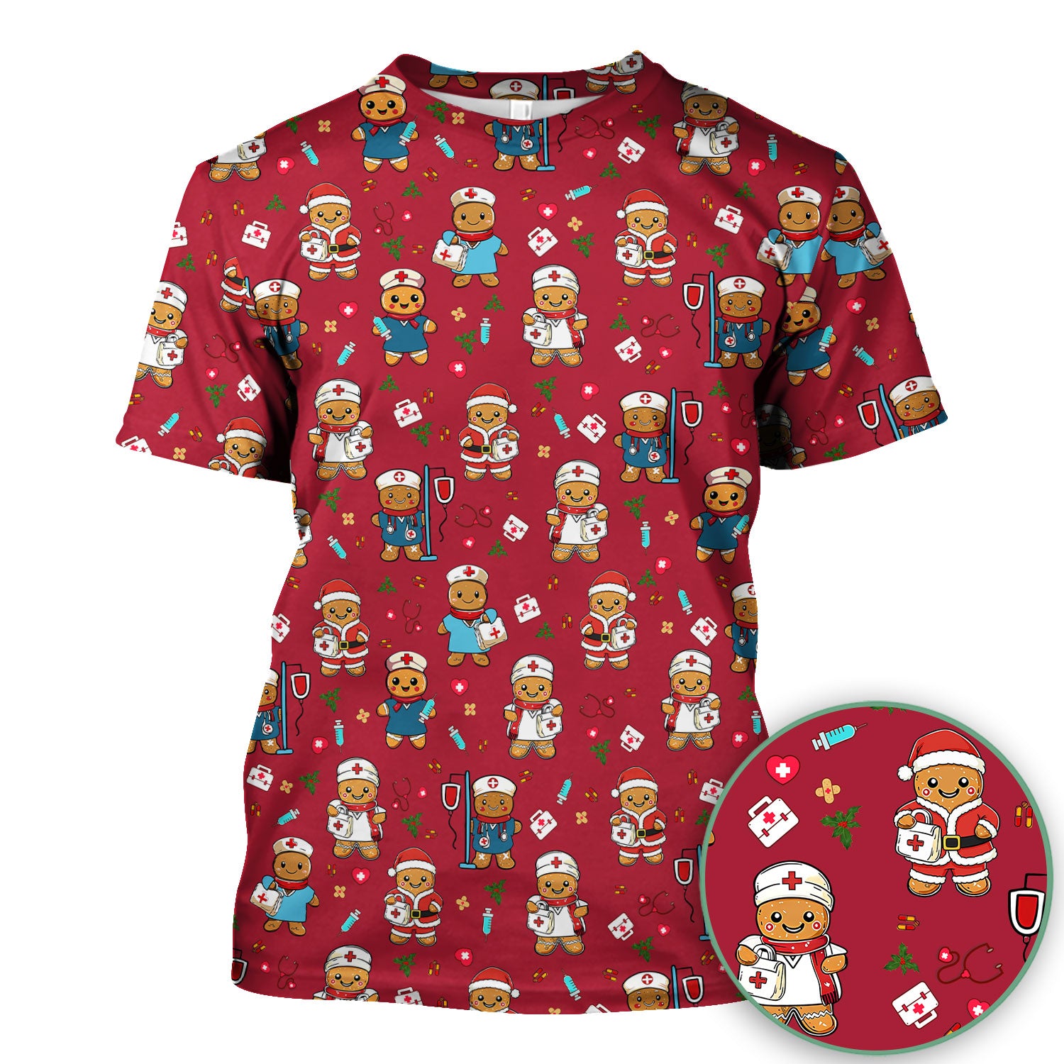 Christmas Gingerbread Nurse Scrub Top for Women - Cute Holiday Medical Uniform - Funny Shirt for RN LPN CNA Xmas Gift