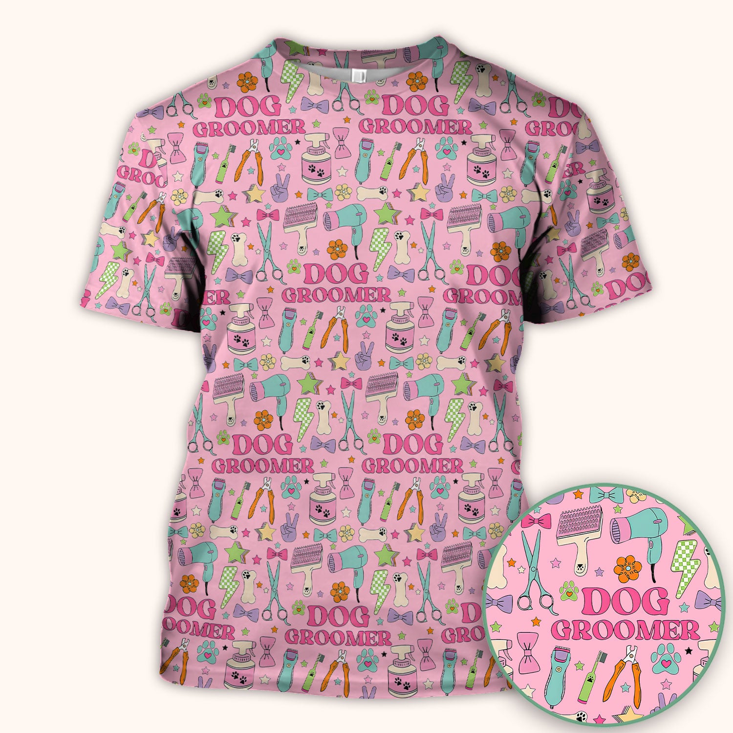 Dog Groomer Tools Pattern Nursing Scrub Top, Comfortable Scrubs for Nurses