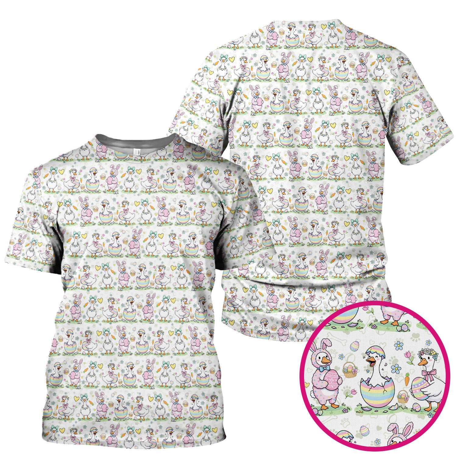 Pastel Easter Goose Bunny Egg Pattern Scrub Top, Comfortable Scrubs for Nurses