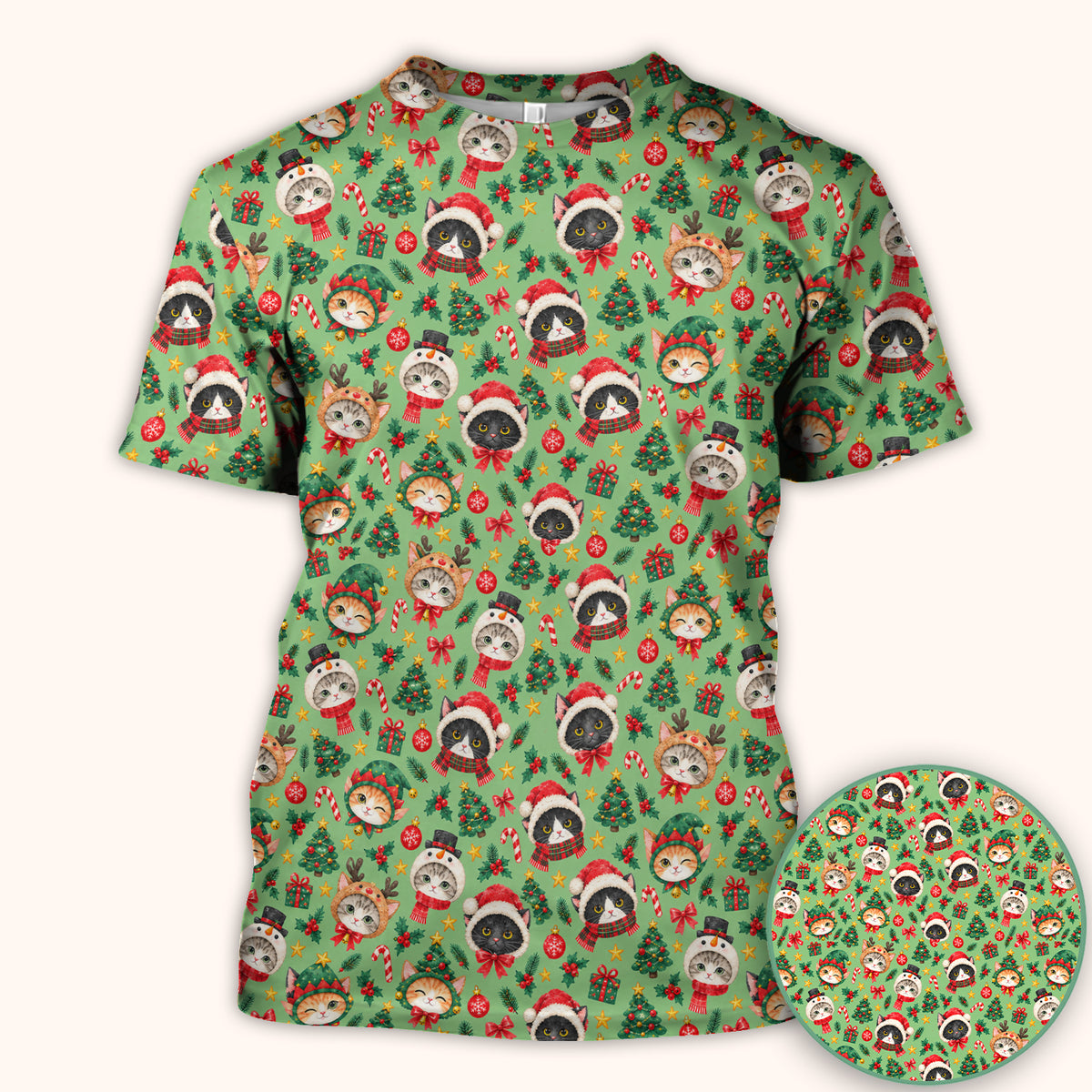 Christmas Cats And Trees Pattern Scrub Top, Comfortable Scrubs for Nurses