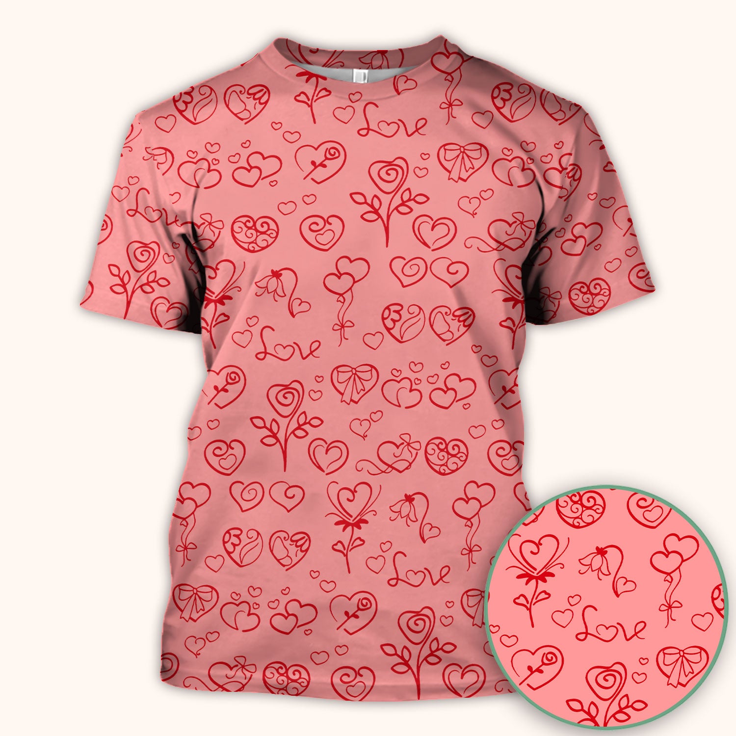 Cute Valentine Heart Scrub Top, Artistic Heart Pink Love Line Art Pattern Nurse Shirt, Comfortable Scrubs For Nursing