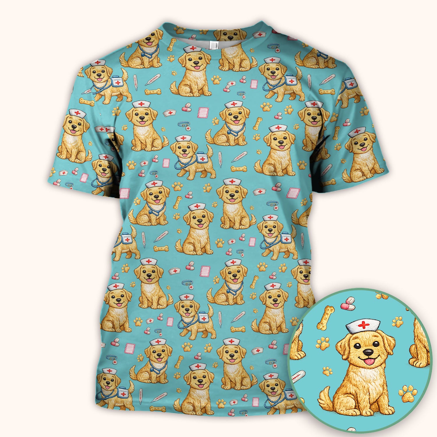 Cute Puppy Nurse Medical Print Scrub Top, Comfortable Scrubs for Nurses