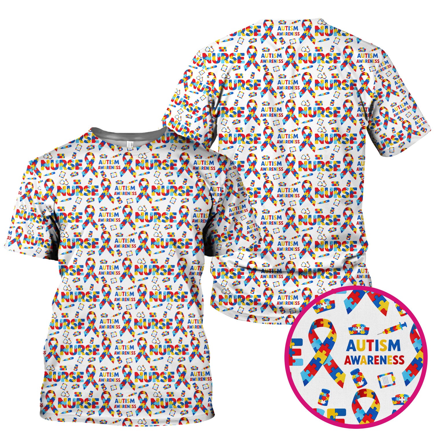 Autism Awareness Nurse Puzzle Ribbon Print Scrubs, Comfortable Scrubs for Nurses