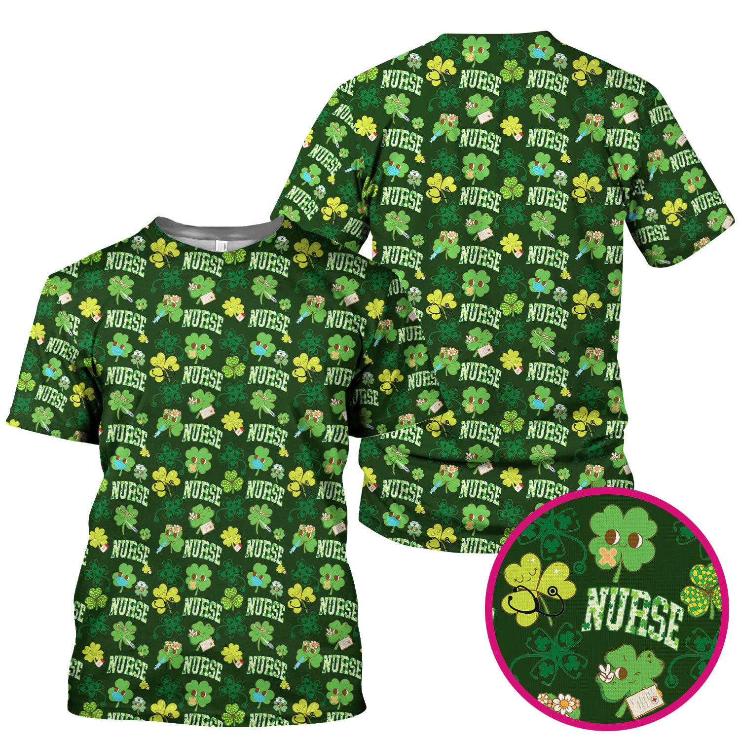 Lucky Shamrock Nurse Scrub Top, St. Patrick’s Day Nursing Shirt, Breathable Fabrics Nursing Uniform