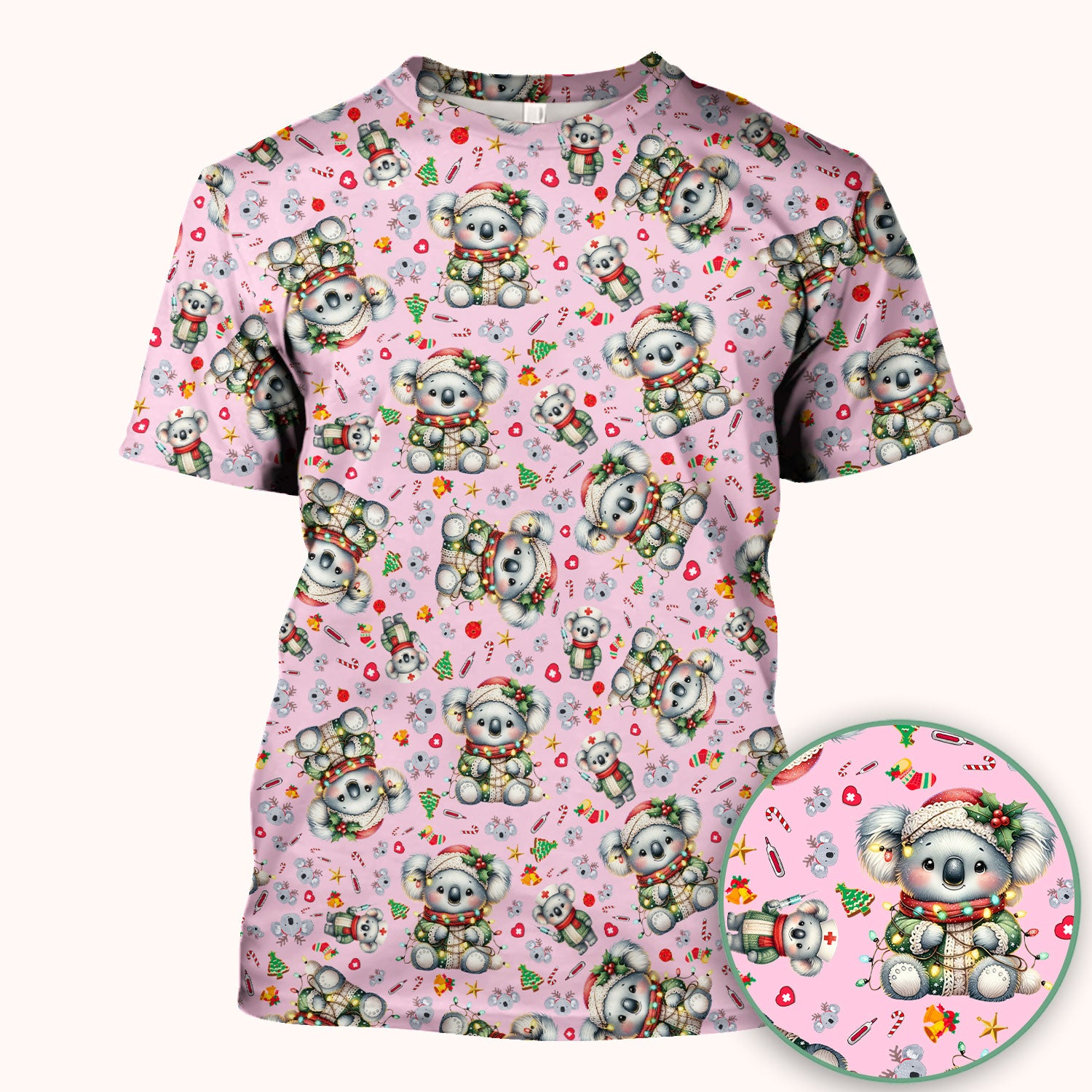 Aussie Koala Nurse Scrub Top - Cute Christmas Medical Uniform - Funny Holiday Animal Scrubs for Women