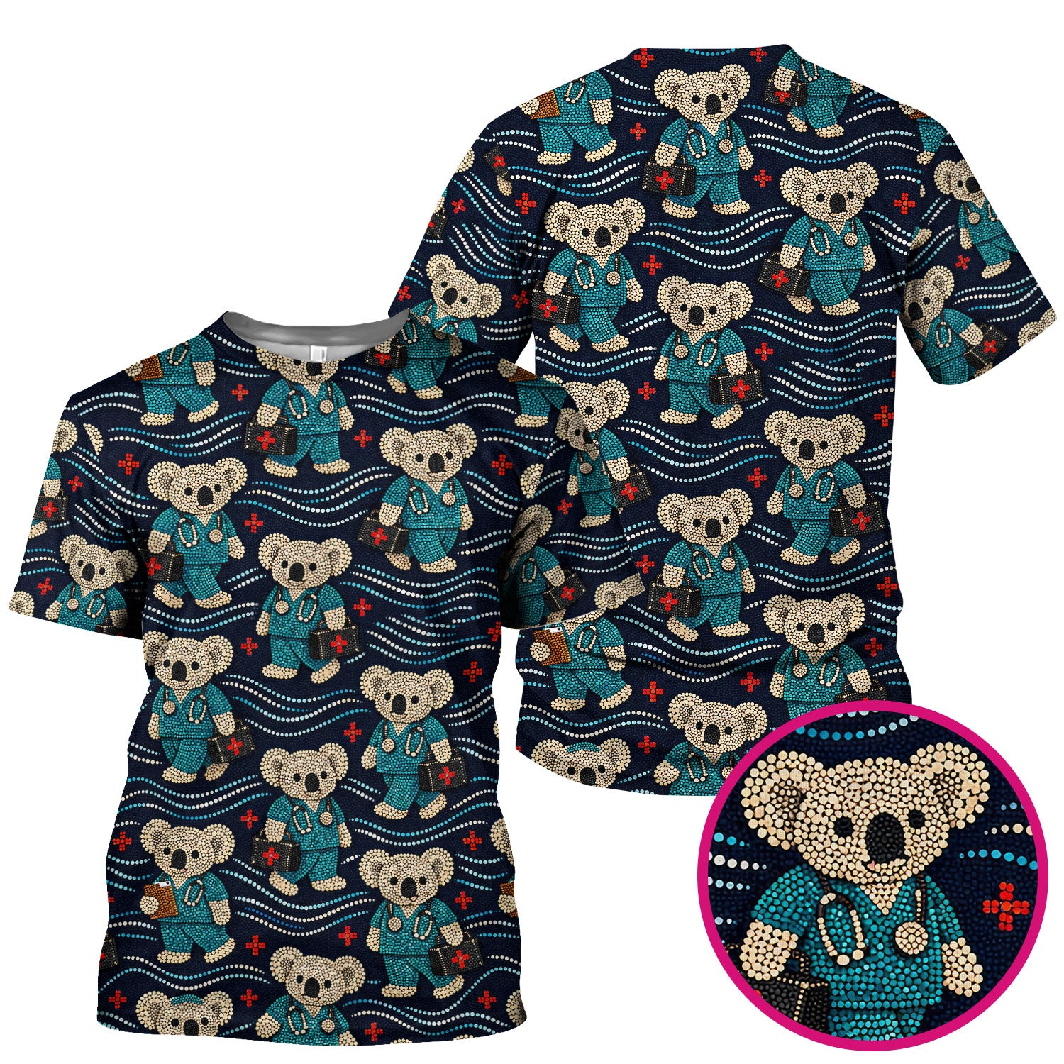 Aboriginal Dot Art Pattern Nurse Scrub Top, Koala Medical Shirt For Women, Breathable Fabrics Nursing Uniform